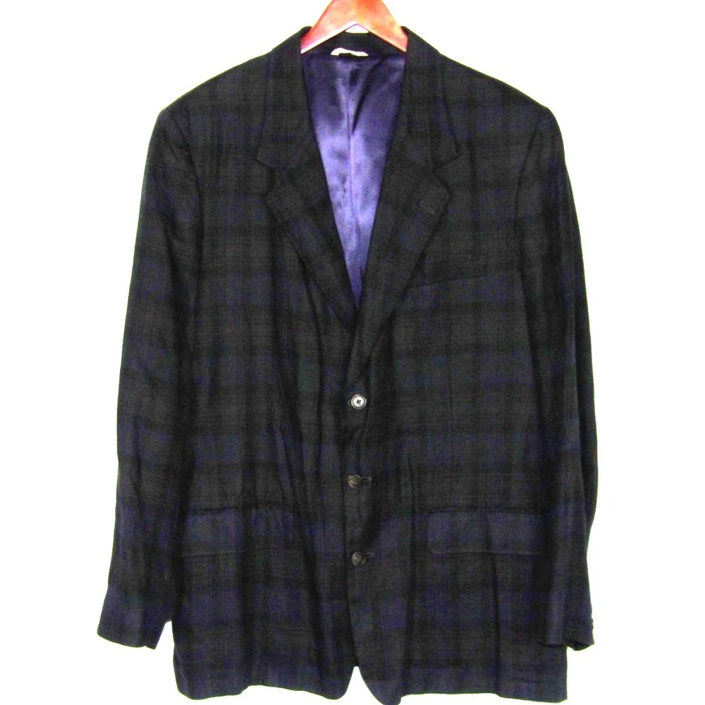 Banana Republic 100% Linen 3 Button Plaid Vintage Blazer Men's XL